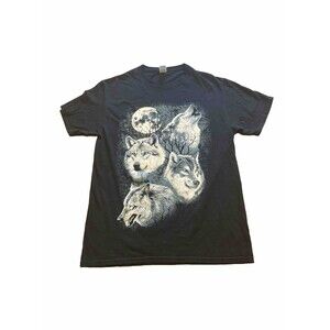 Vintage Wolf Pack Graphic T Shirt Wolves Blue Moon Y2K Size Medium